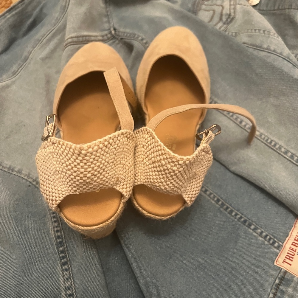 Beige Suede Espadrille Wedges with Ankle Strap - Picture 3 of 3